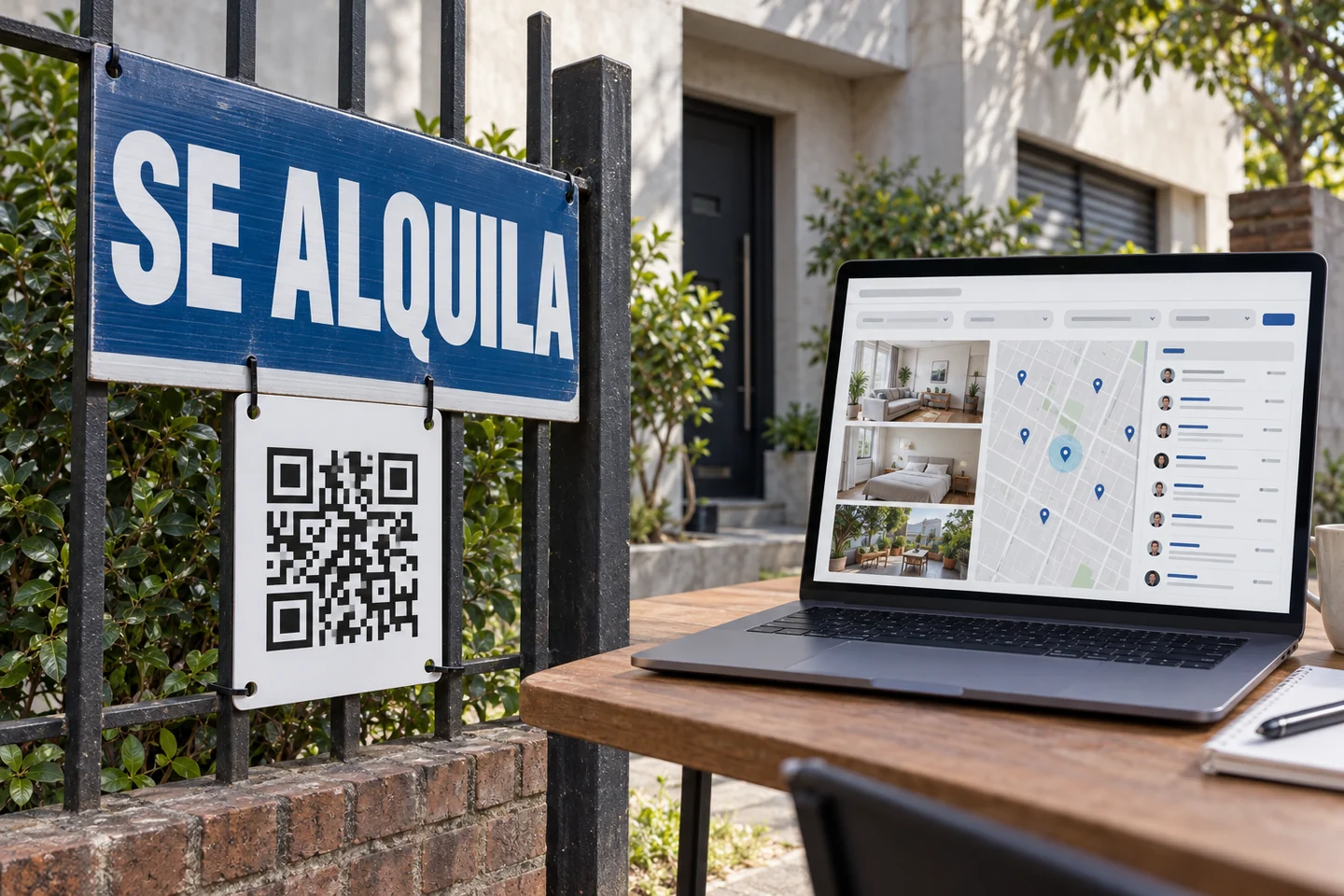 Placa de PVC de 21 por 30 centímetros con QR y plataforma inmobiliaria